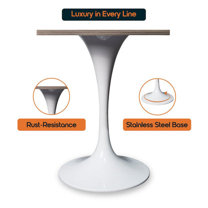 Verve Collection 24 Square Dining Table, White Base with Dark Maple MDF Top