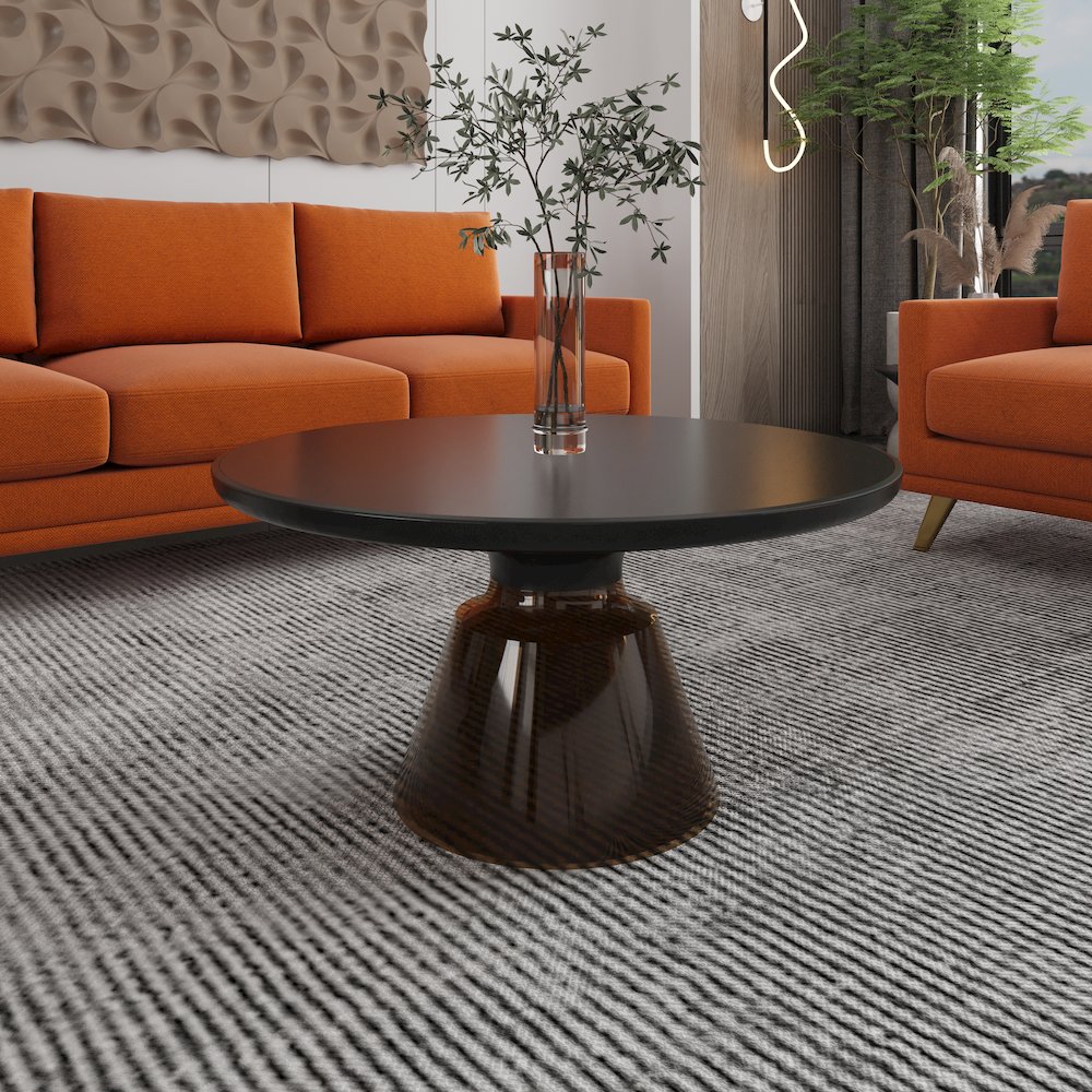 Tully Collection Glass Coffee Table Grey glass, Black Rim with Black GLass Top