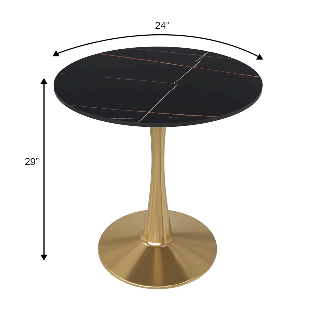 Bristol 24 round dining table Gold base with Black Sintered stone Top