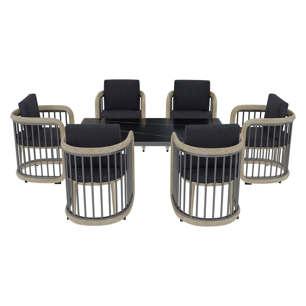 Klyra 7-Piece Aluminum Dining Set with 1 Rectangular Dining Table in Grey
