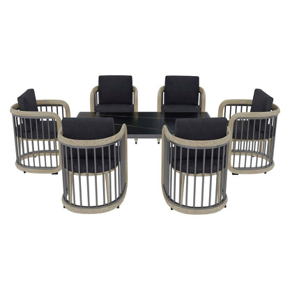 Klyra 7-Piece Aluminum Dining Set with 1 Rectangular Dining Table in Grey