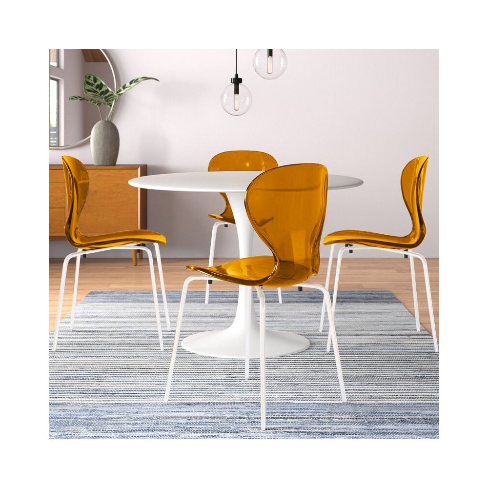 5-Piece Dining Set Round White MDF Dining Table