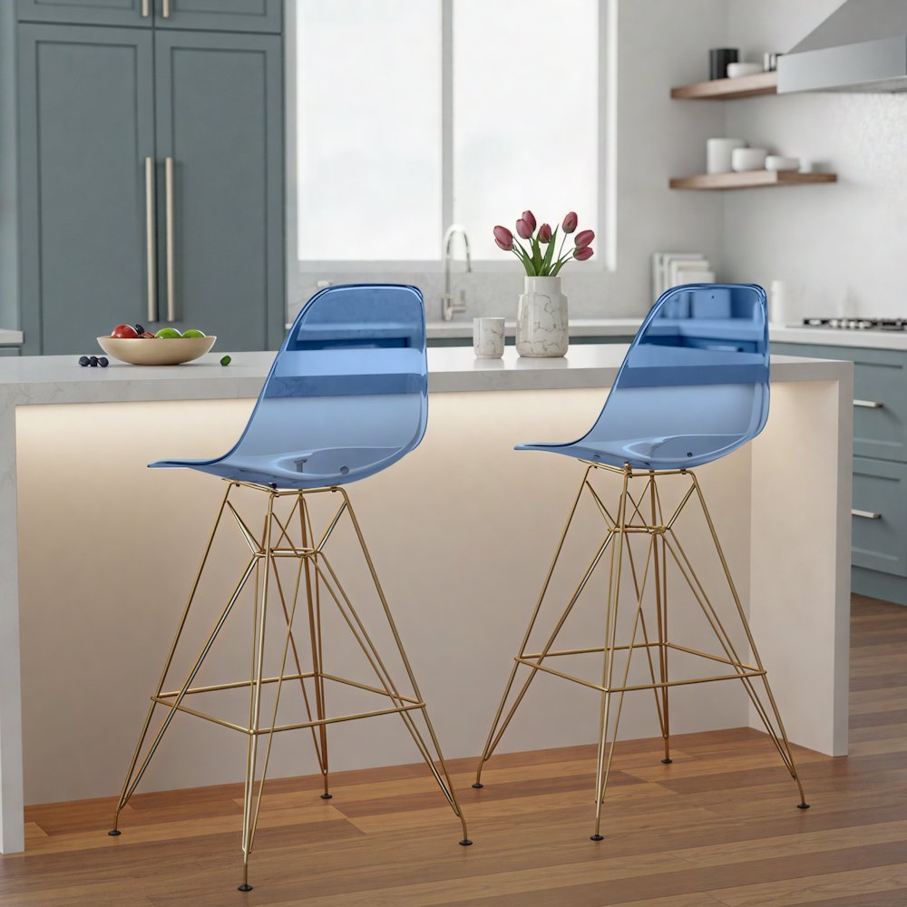 Cresco Counter Height Chair With Eiffel Gold Base In Transparent Blue