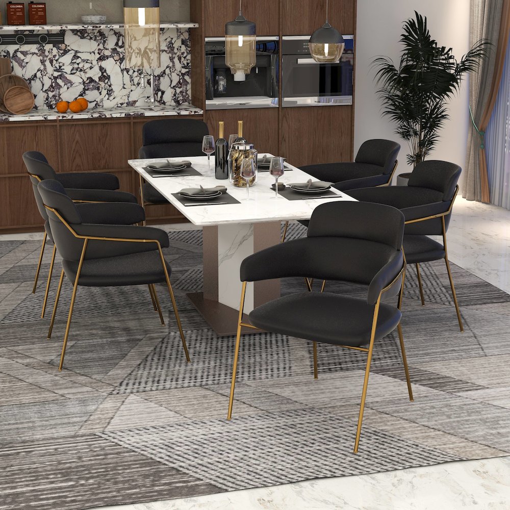Axis Collection Modern Gold Dining Chair in Black - Set of 2