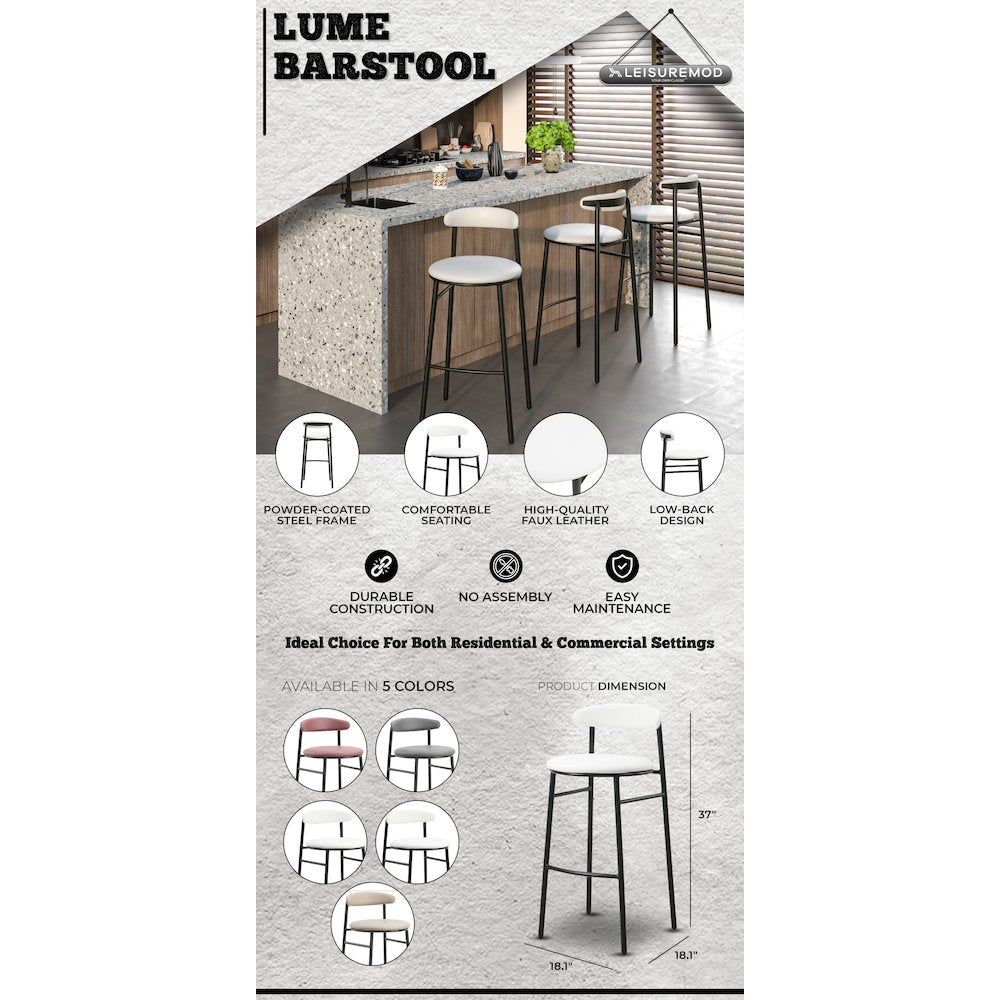 Lume Collection Modern Bar Stool in Grey