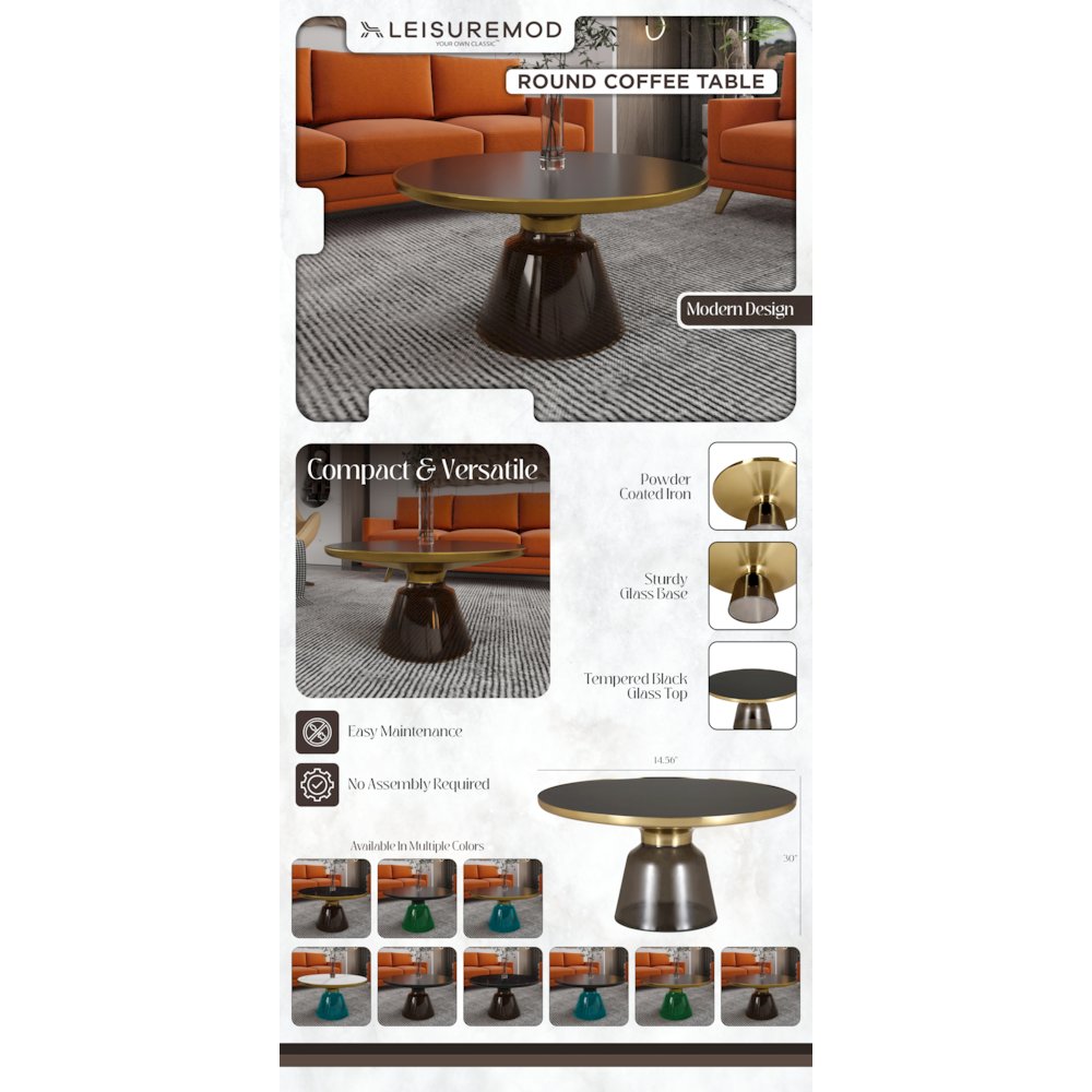 Tully Collection Glass Coffee Table Grey glass, Gold Rim with Black Glass top