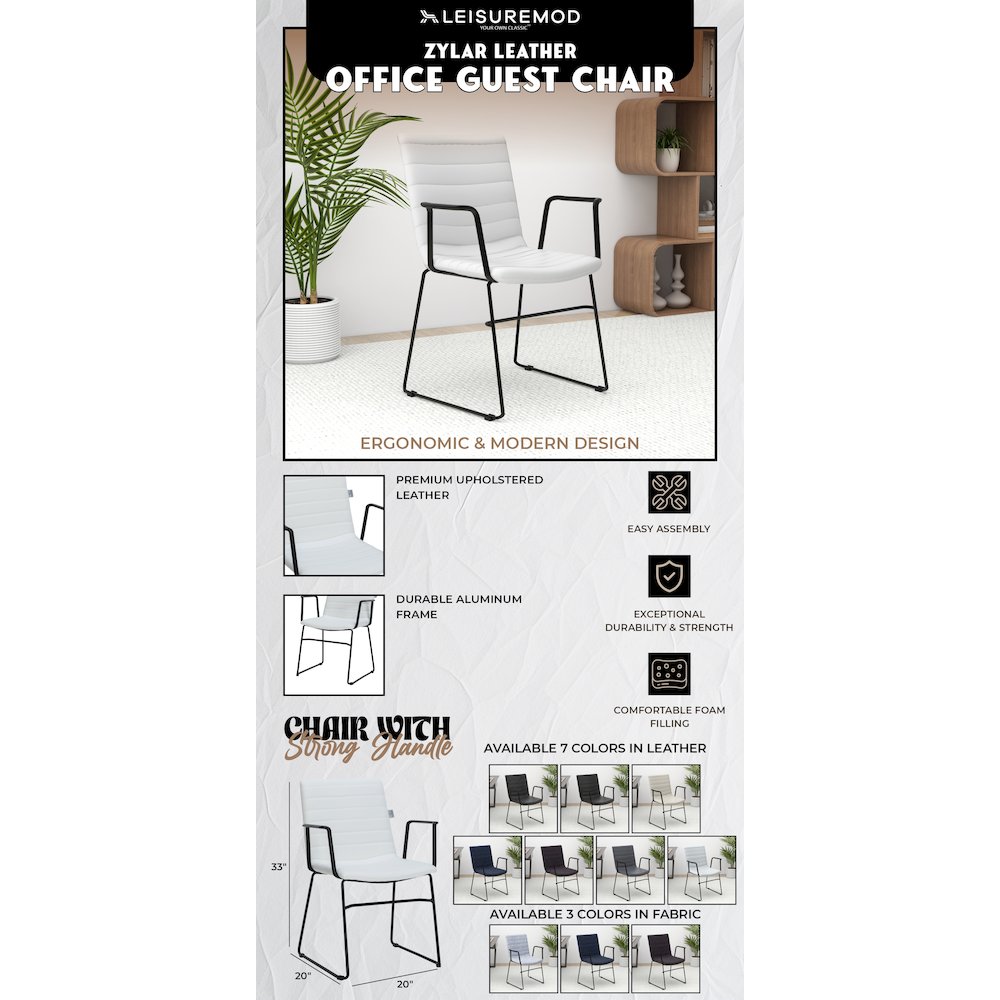 Zylar Series Office Guest Arm Chair in White Leather