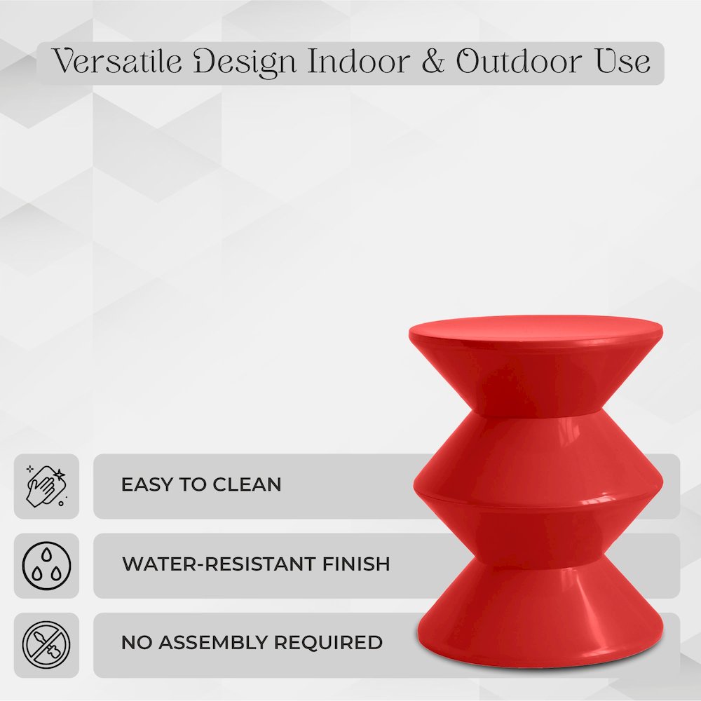 Aura Modern Plastic Side End Table, Indoor/Outdoor Use, Red