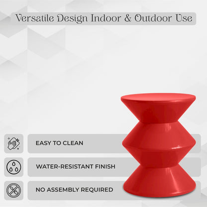 Aura Modern Plastic Side End Table, Indoor/Outdoor Use, Red