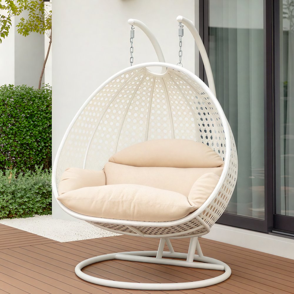 White Wicker Hanging 2 person Egg Swing Chair