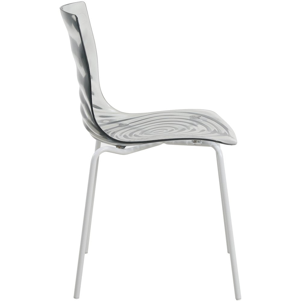 Astor Water Ripple Design Dining Chair in White Base Trans Black Seat Set of 2