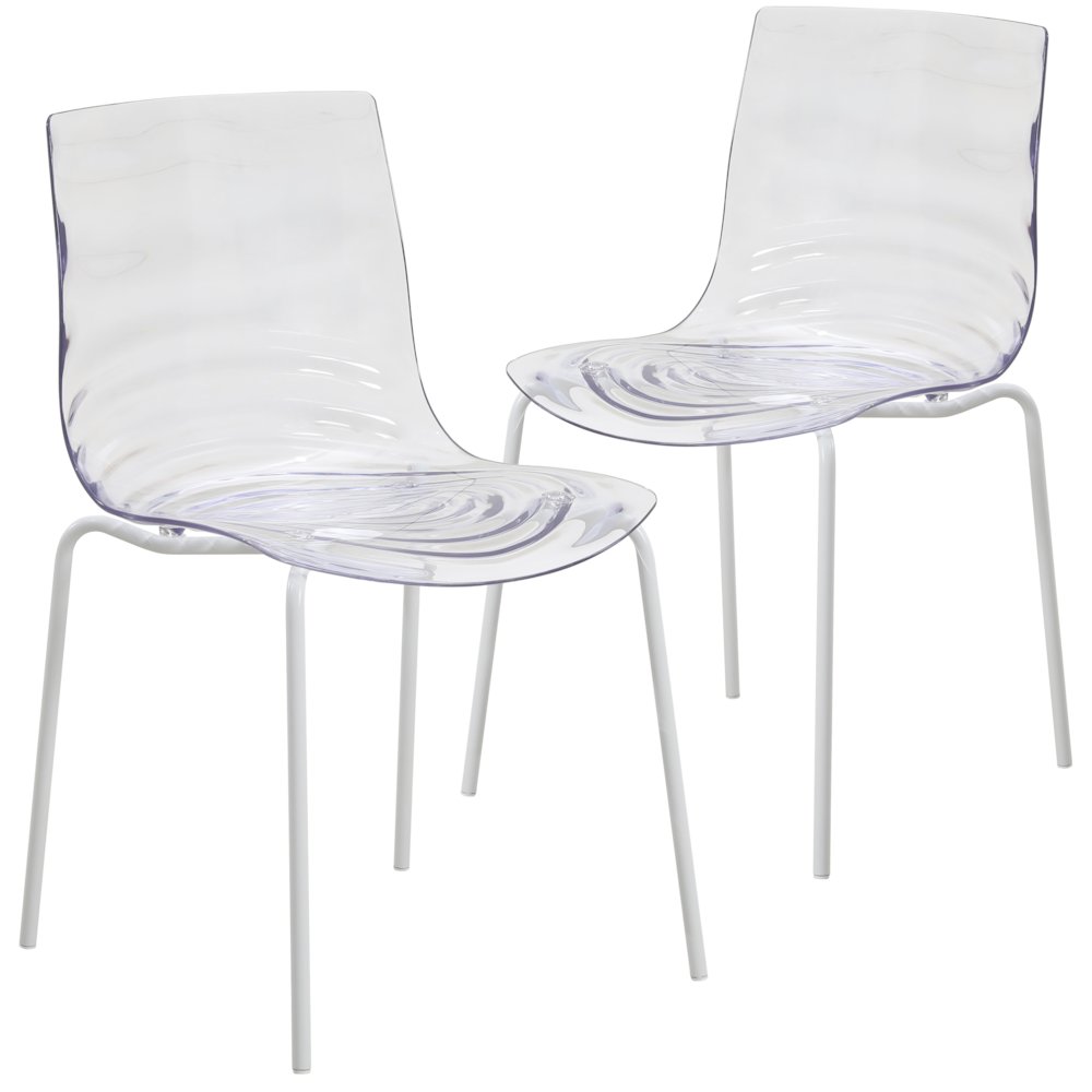 Astor Water Ripple Design Dining Chair in White Base Clear Seat Set of 2