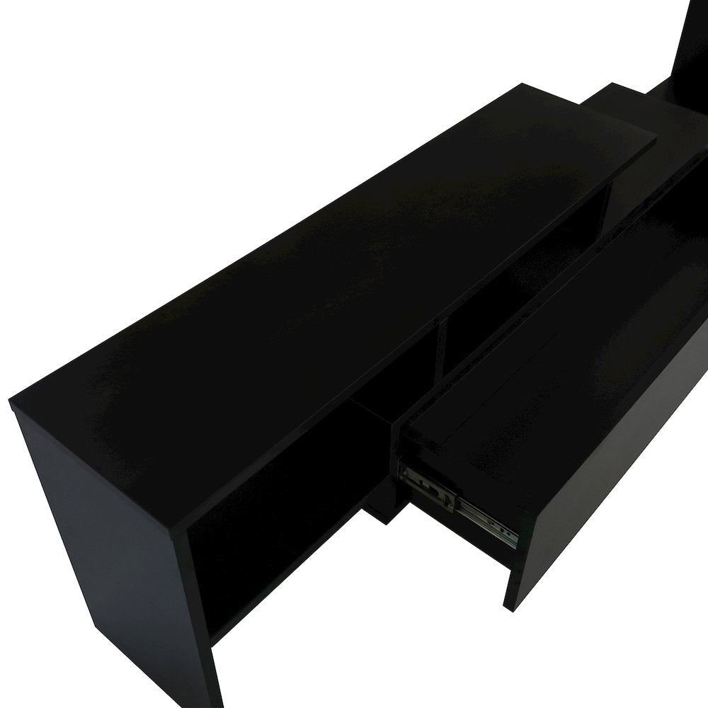 Surrey Modern TV Stand with MDF Shelves and Bookcase in Ebony