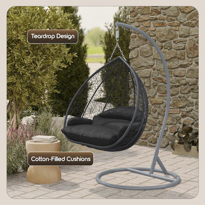 Recluse Collection Modern Outdoor Swing Chair Grey Frame with ES57 Black Cushion