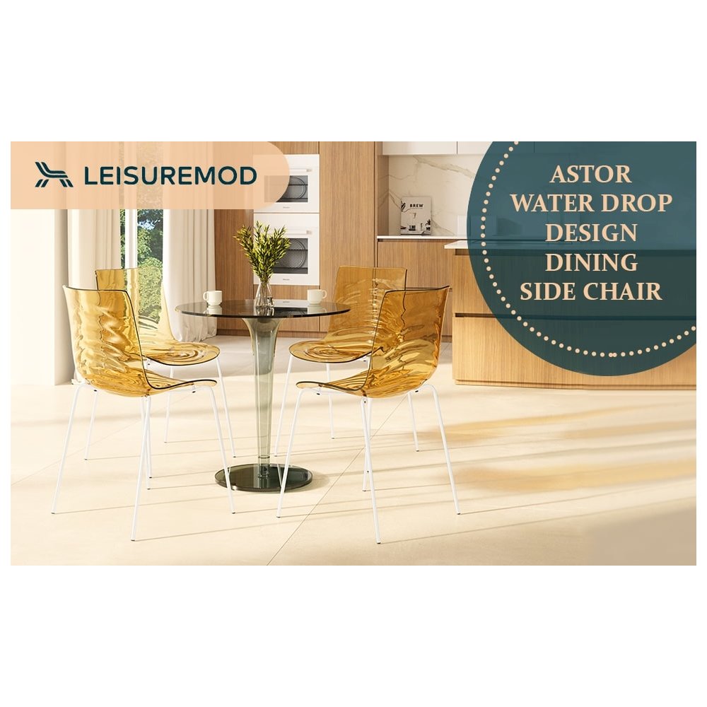 Astor Water Ripple Design Dining Chair in White Base Orange Seat Set of 2