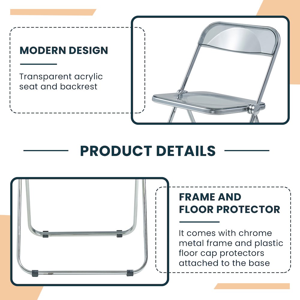 Lawrence Acrylic Folding Chair With Metal Frame, Set of 4