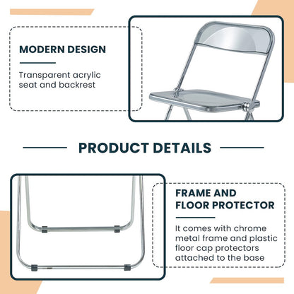 Lawrence Acrylic Folding Chair With Metal Frame, Set of 4