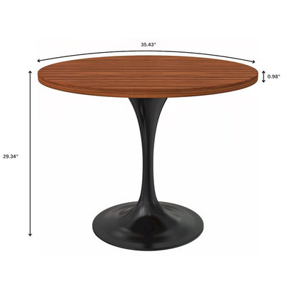 Verve Collection 36 Round Dining Table, Black Base with Cognac Brown MDF Top