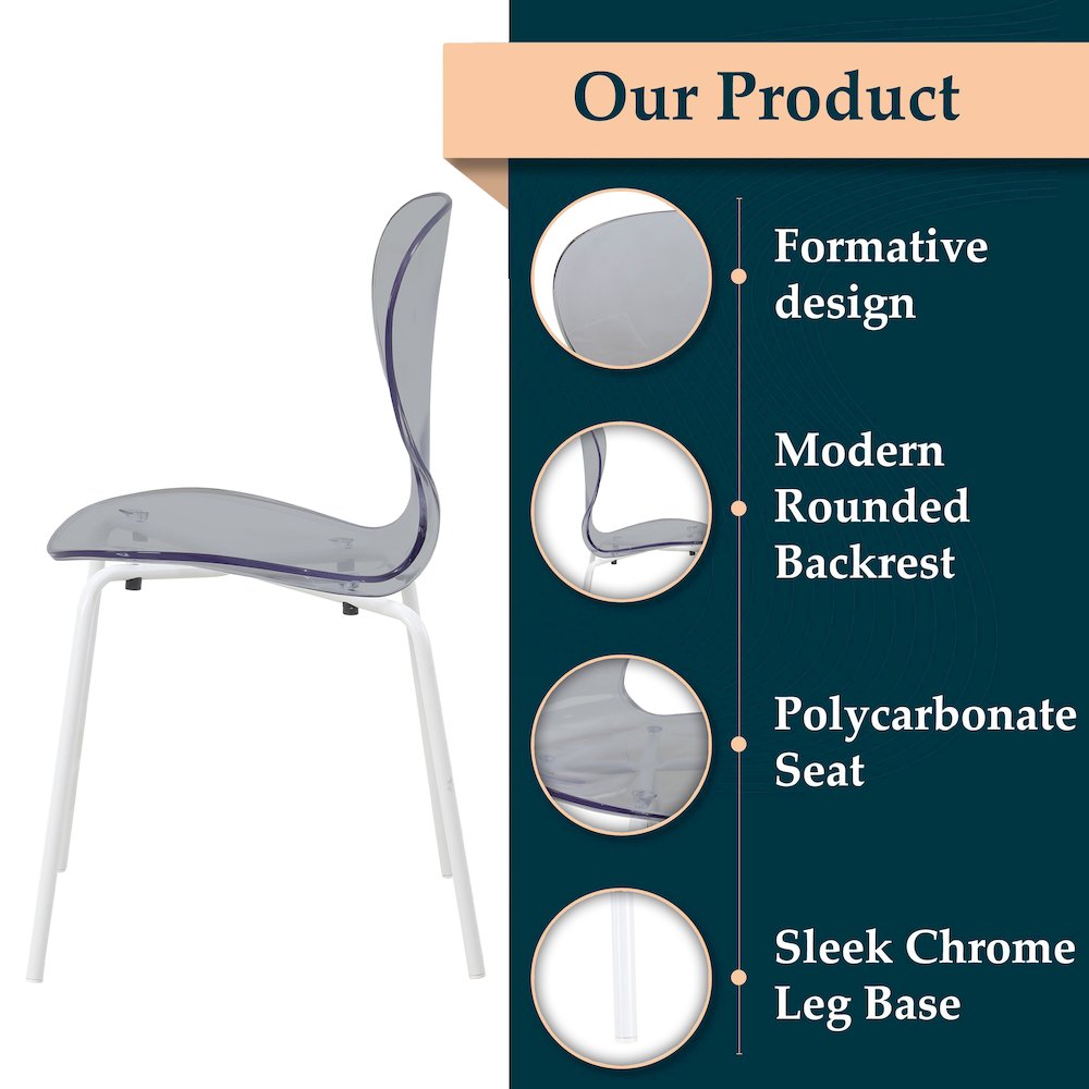 Modern Oyster Transparent Side Chair in White Base Set of 2
