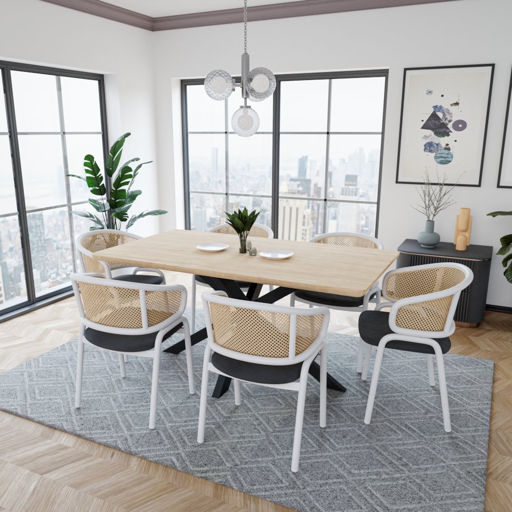 Ervilla - Dining Chair - White frame in Black Leather