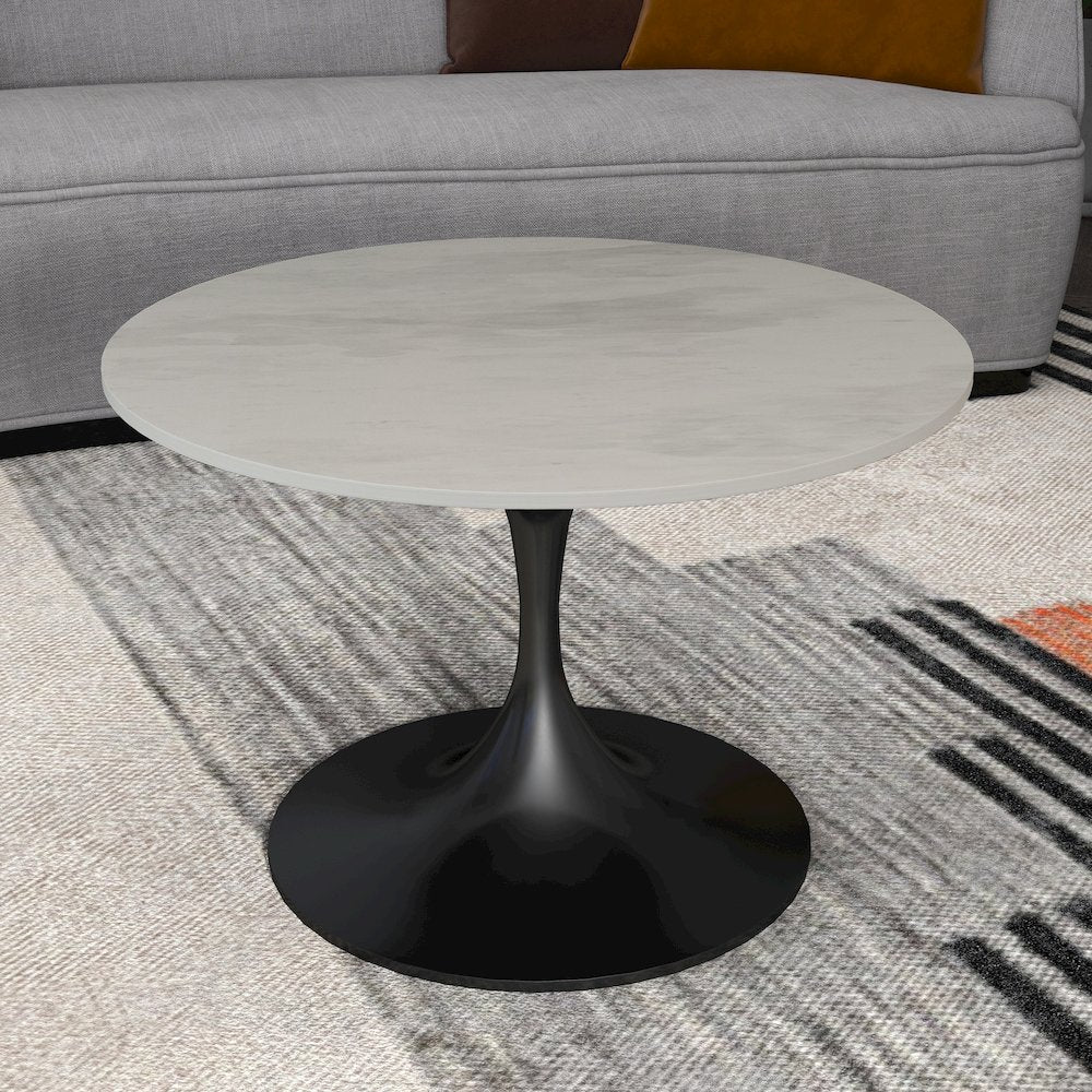 Verve Coffee Table Black base with 27" round White Marble Laminated top