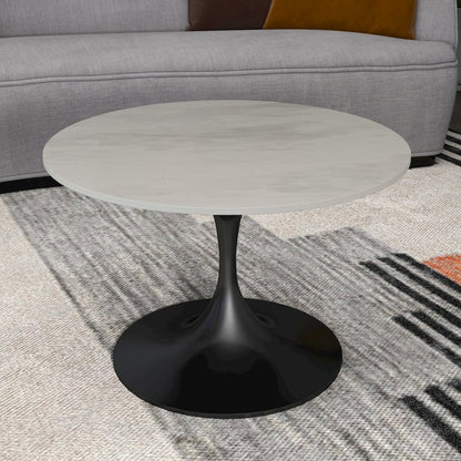 Verve Coffee Table Black base with 27" round White Marble Laminated top