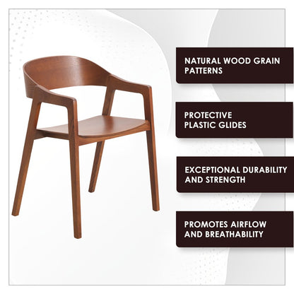 Rivo Collection Elegant Dining Chair in Dark Natural Wood - Set of 2