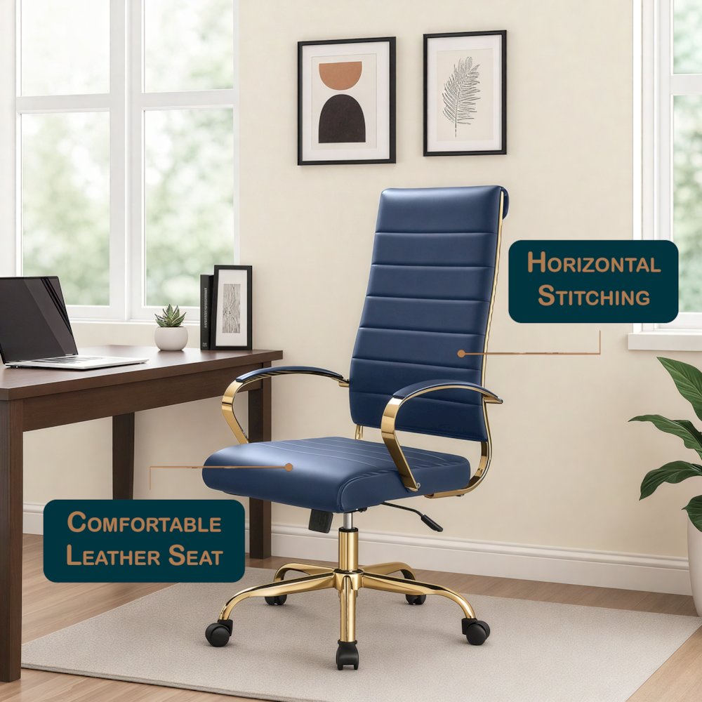 Benmar High-Back Leather Office Chair With Gold Frame