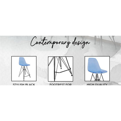 Modern Acrylic Bar stool Cresco Collection Black Base with Trans Blue seat