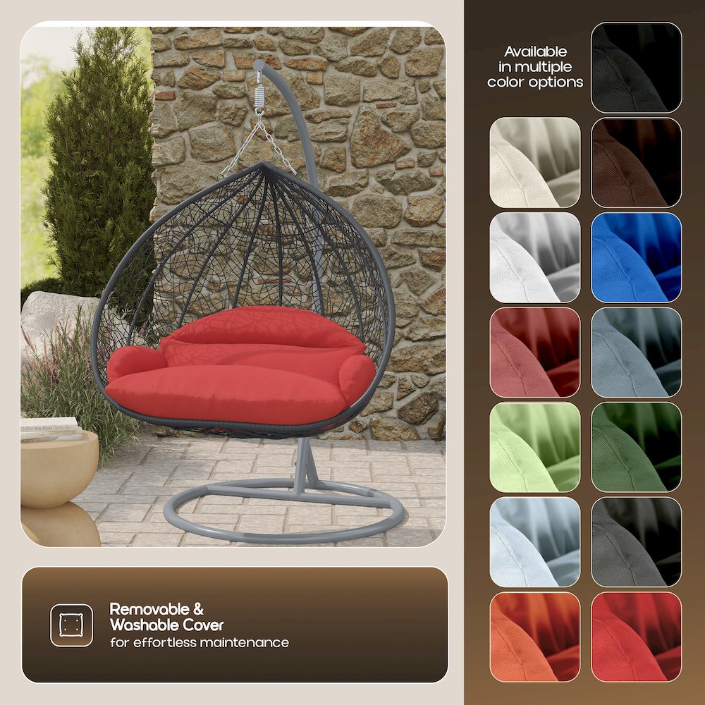 Recluse Collection Modern Outdoor Swing Chair Grey Frame with ES57 Red Cushion