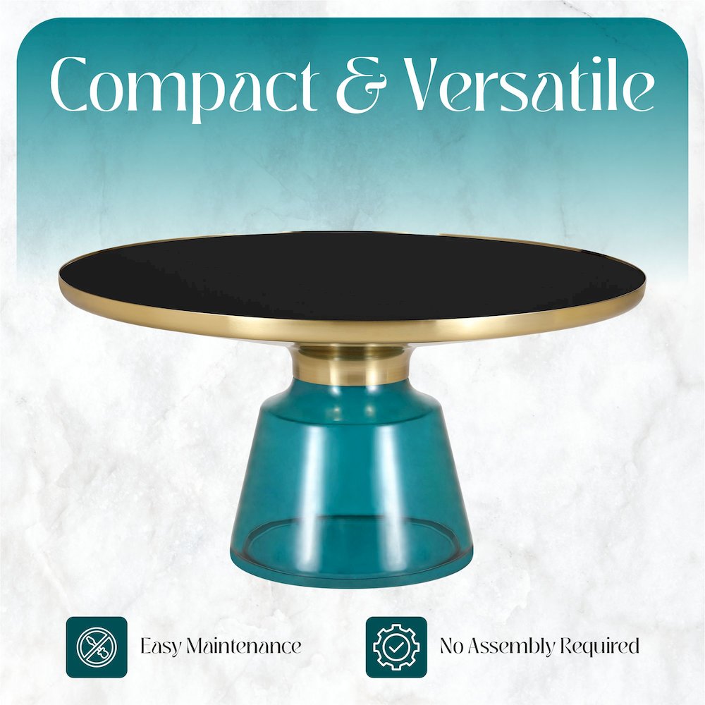 Tully Collection Glass Coffee Table Blue glass, Gold Rim with Black Glass top