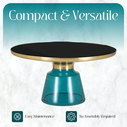 Tully Collection Glass Coffee Table Blue glass, Gold Rim with Black Glass top