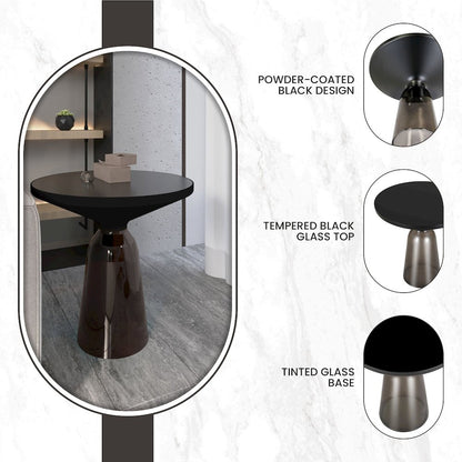 Tully Collection Glass side Table Grey glass, Black Rim with Black Glass top