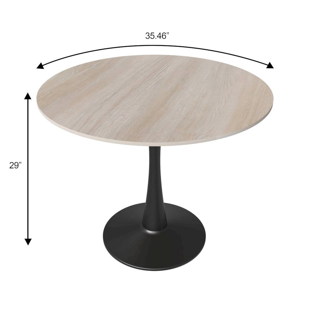 Bristol 35" Round Dining Table Black Base with Sintered Stone Natural Wood Top