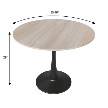 Bristol 35" Round Dining Table Black Base with Sintered Stone Natural Wood Top