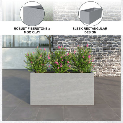 Flora Series Rectangle Poly Stone Planter in Grey 23.6 x 23.6, 47.2 Long