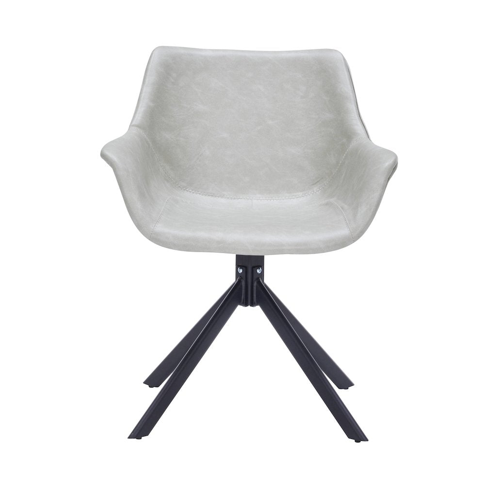 Markley Modern Leather Dining Swival Arm Chair in Light Grey