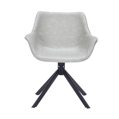 Markley Modern Leather Dining Swival Arm Chair in Light Grey