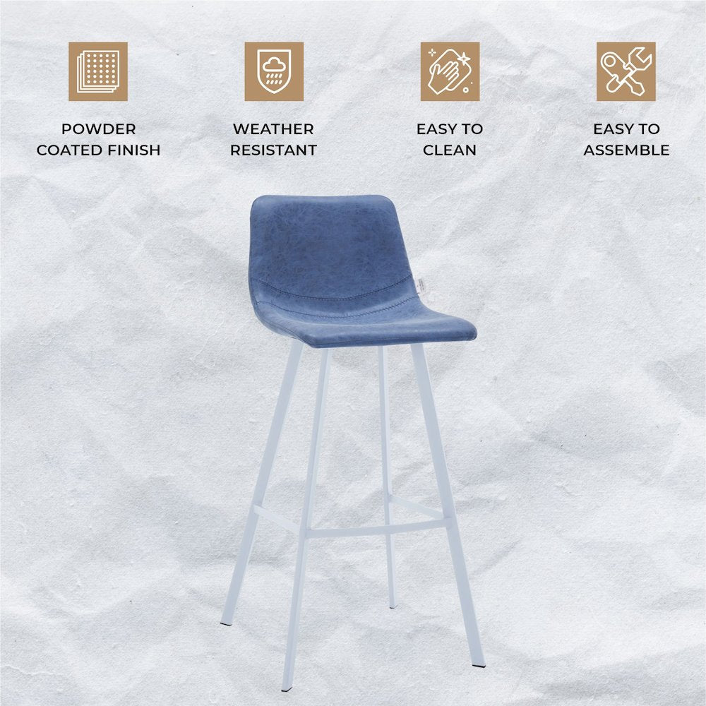 Elland - Bar stool - Peacock Blue - White Base Set of 2
