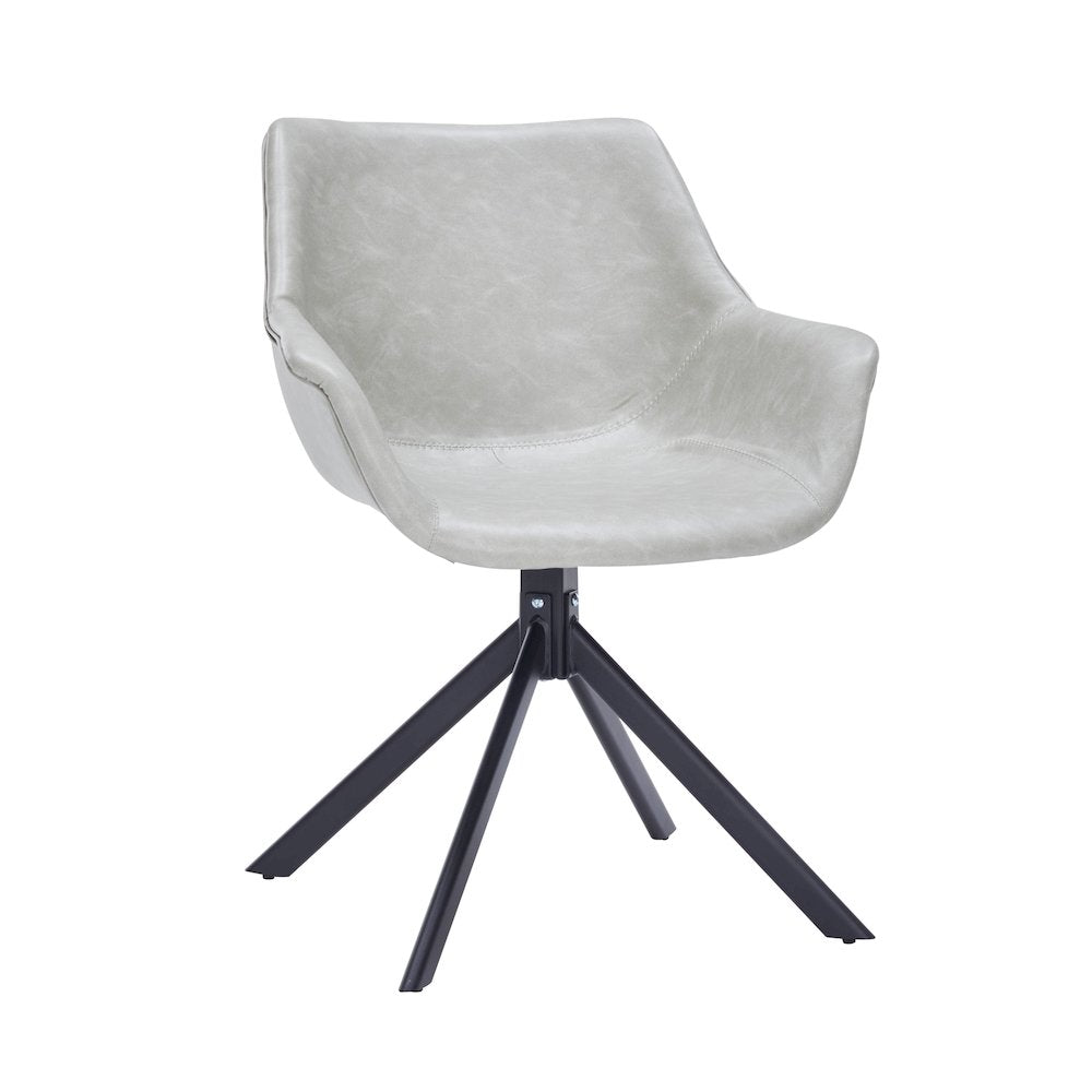 Markley Modern Leather Dining Swival Arm Chair in Light Grey