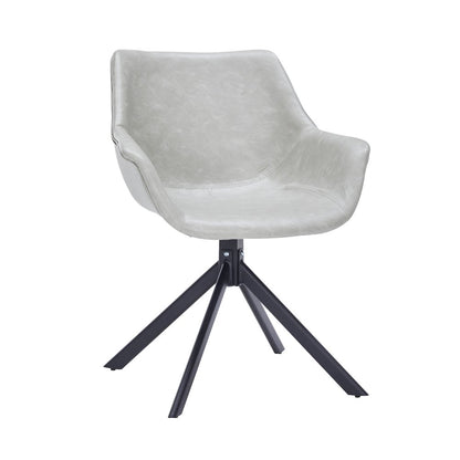 Markley Modern Leather Dining Swival Arm Chair in Light Grey