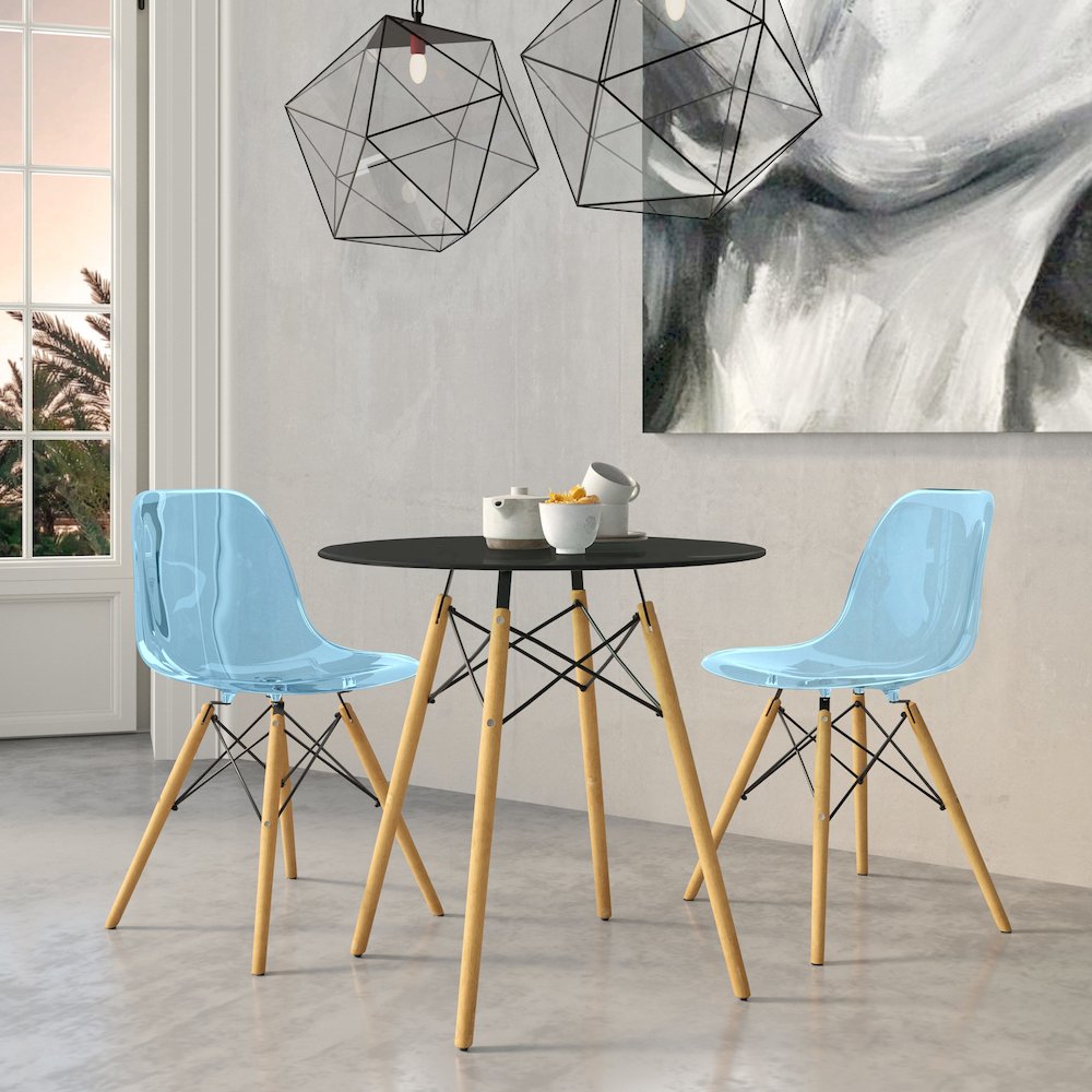Dover 3-Piece Dining Set with Round Black MDF Top Bistro Table in Blue