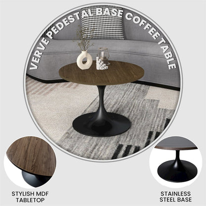 Verve Coffee Table Black base with 27" round Dark Brown Wood MDF top
