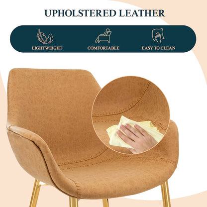 Markley Modern Leather Dining Arm Chair With Gold Metal Legs Set of 4
