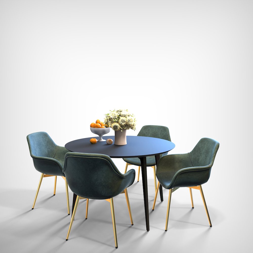 Markley Modern Leather Dining Arm Chair With Gold Metal Legs