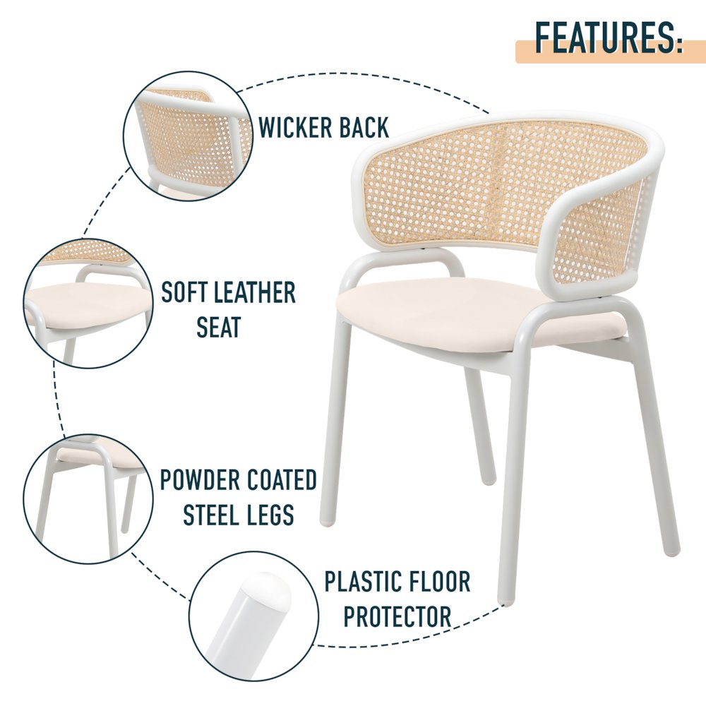 Ervilla - Dining Chair - White frame in White Leather