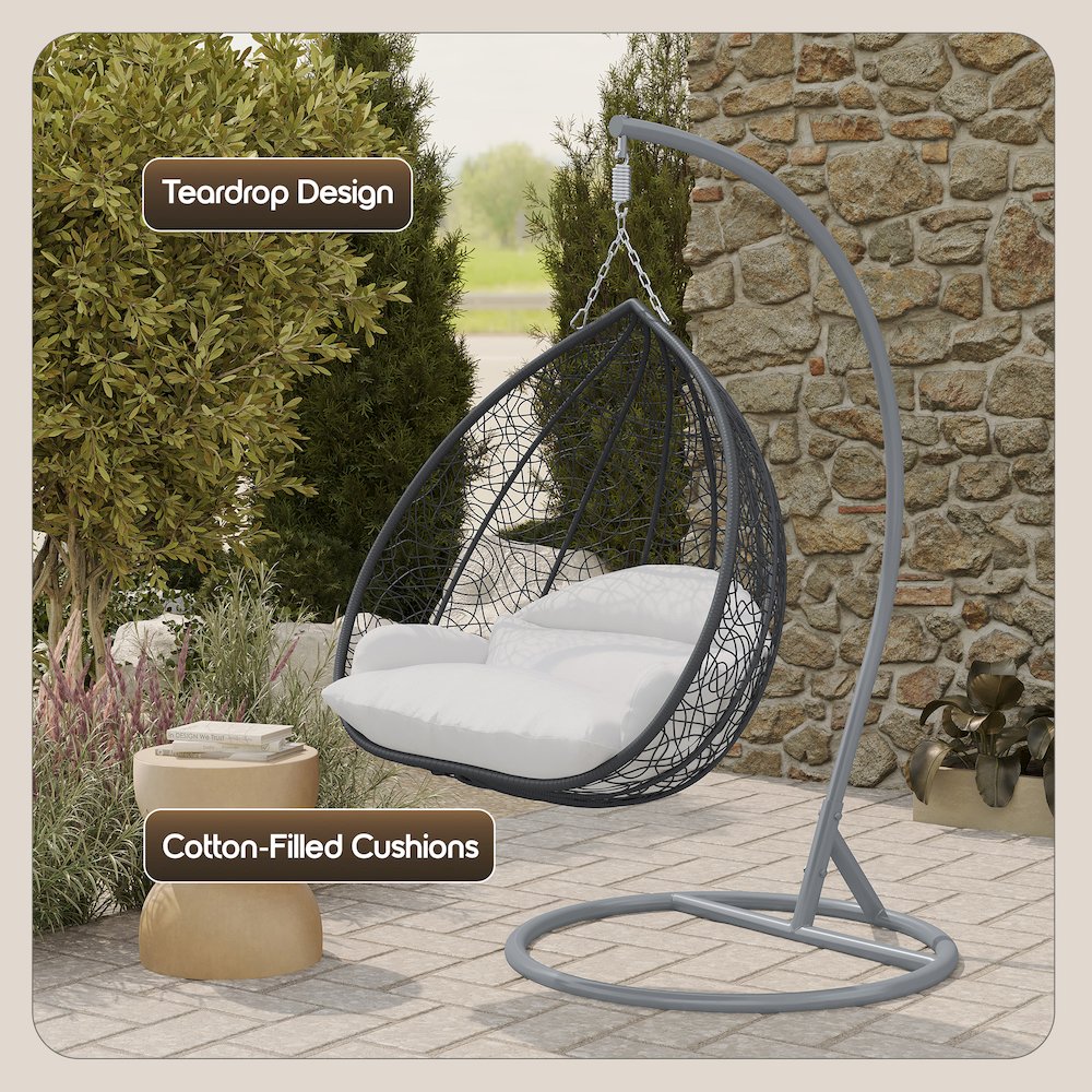 Recluse Collection Modern Outdoor Swing Chair Grey Frame with ES57 White Cushion