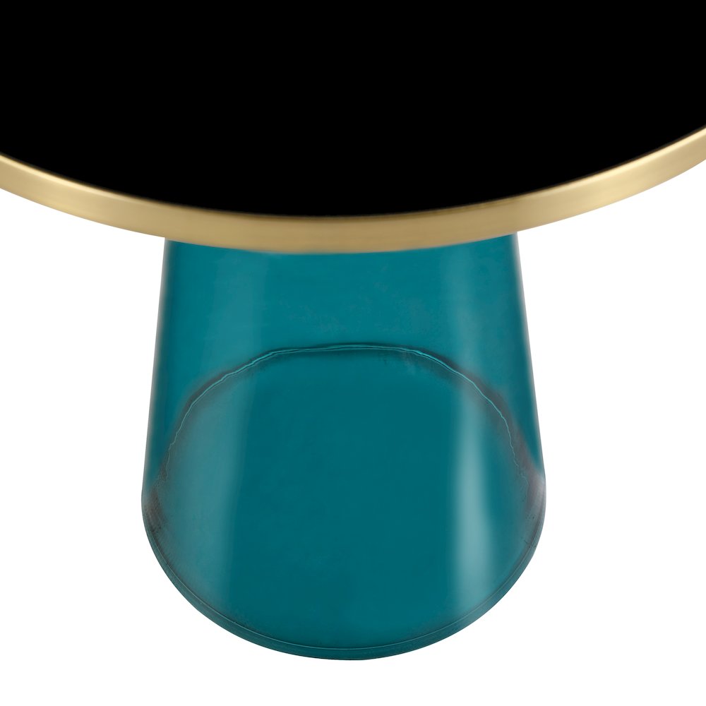 Tully Collection Glass side Table Blue glass, Gold Rim with Black Glass top