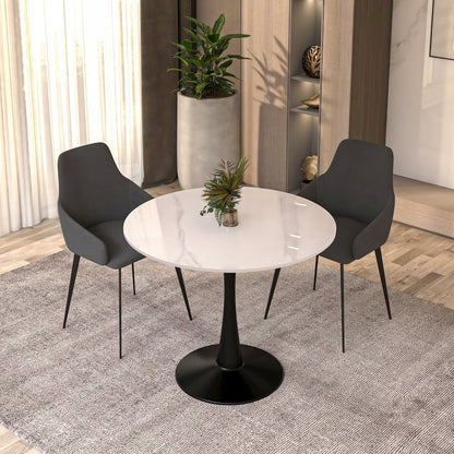 Bristol 31" round dining table Black base with White Sintered stone Top