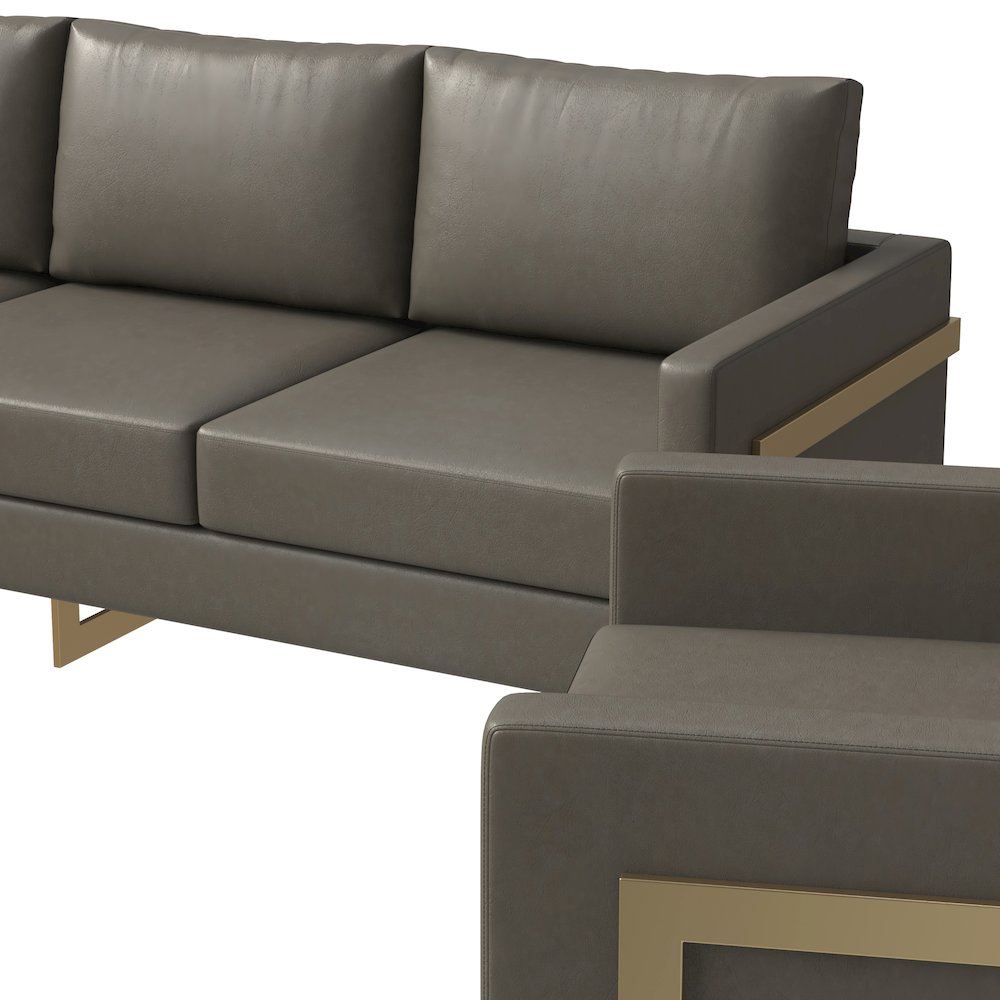 Lincoln 3-Piece Velvet Living Room Sofa Set With Gold Frame Grey